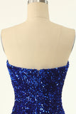 Royal Blue Sweetheart Sequins Robe de retour serrée