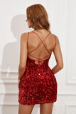 Red Sequins Tight Robes de cocktail courtes