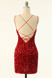 Robe de soirée courte moulante rouge à sequins