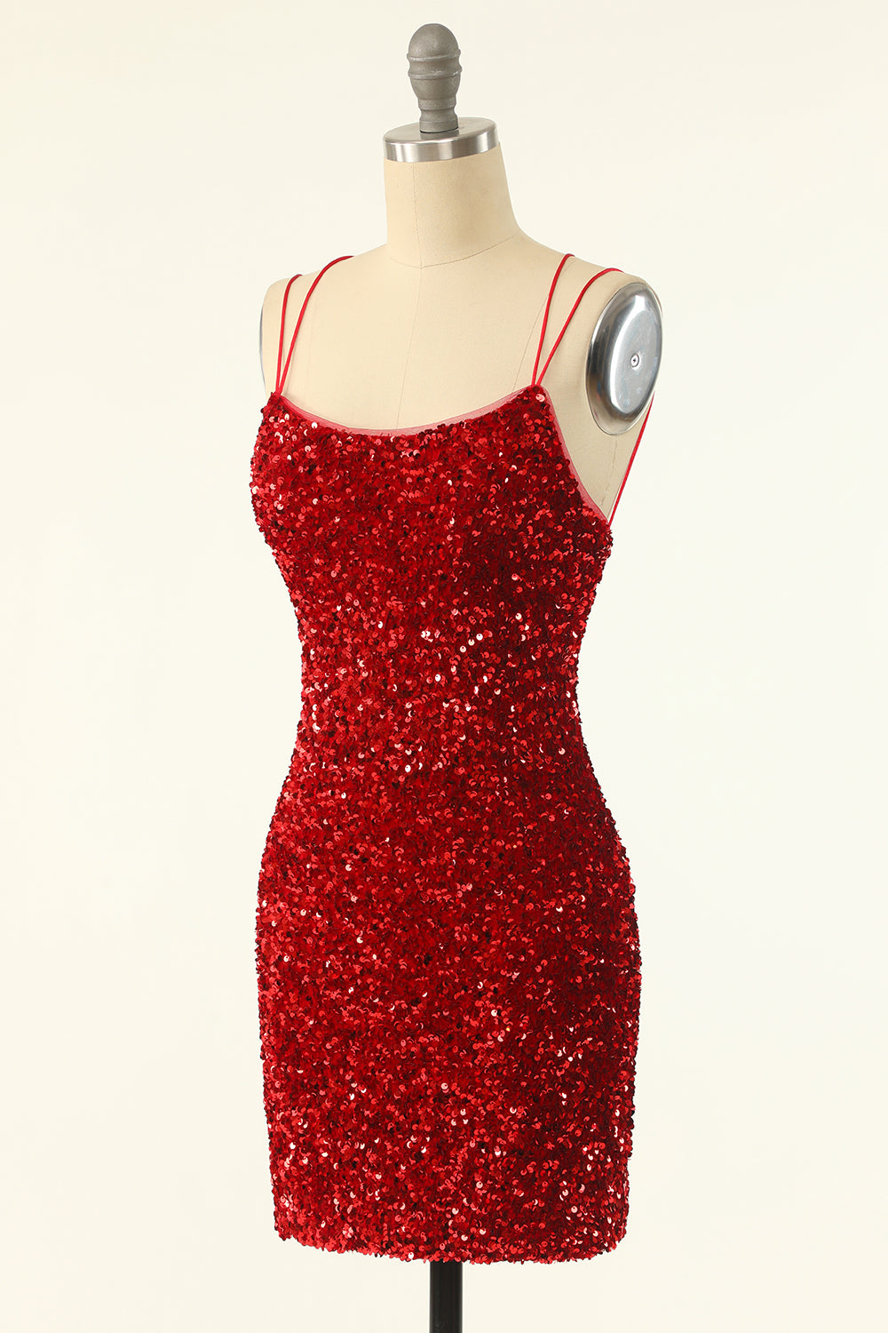 Robe de soirée courte moulante rouge à sequins