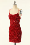 Robe de soirée courte moulante rouge à sequins