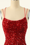 Robe de soirée courte moulante rouge à sequins