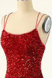 Robe de soirée courte moulante rouge à sequins