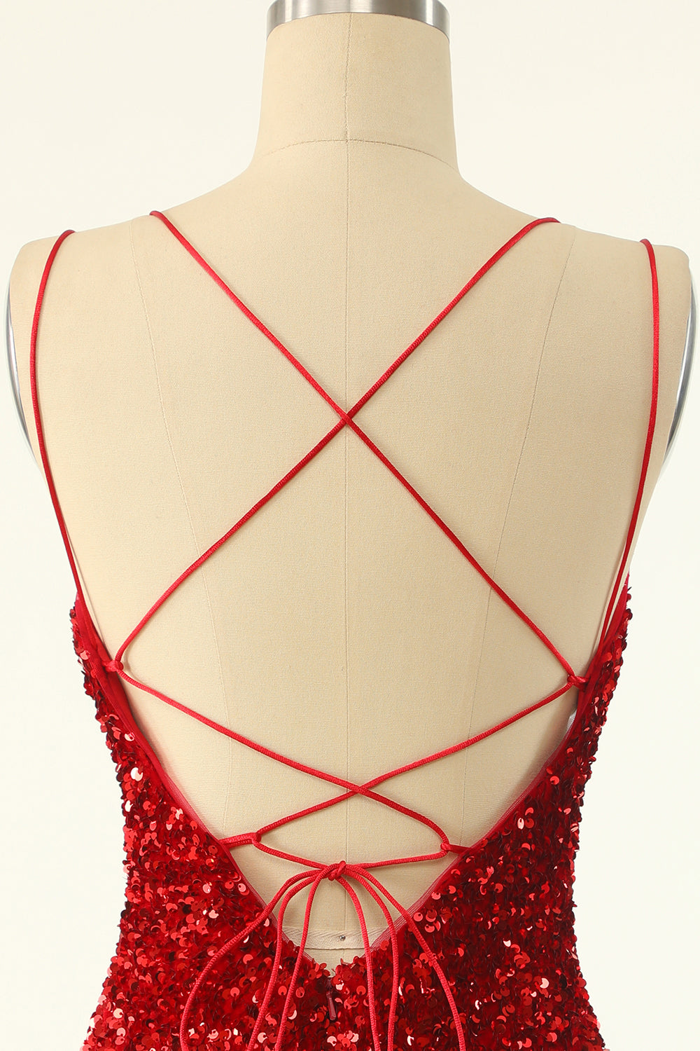 Robe de soirée courte moulante rouge à sequins