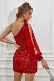Robe rouge à paillettes serrées avec manches