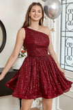 One Shoulder Sequin A-line Robe de bal courte