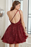 One Shoulder Sequin A-line Robe de bal courte