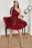 One Shoulder Sequin A-line Robe de bal courte
