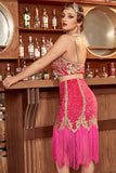 Deux pièces Fuchsia Gatsby 1920s Flapper Robe à franges