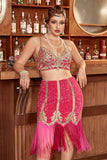 Deux pièces Fuchsia Gatsby 1920s Flapper Robe à franges