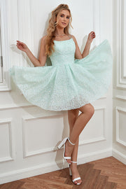 Paillettes vert clair A-Line Lace-Up Robes de cocktail