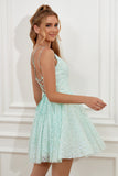Paillettes vert clair A-Line Lace-Up Robes de cocktail