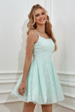 Paillettes vert clair A-Line Lace-Up Robes de cocktail