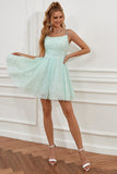 Paillettes vert clair A-Line Lace-Up Robes de cocktail