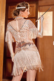 Rose Golden Bateau Neck 1920s Robe Gatsby avec franges