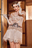 Rose Golden Bateau Neck 1920s Robe Gatsby avec franges