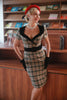 Charger l&#39;image dans la galerie, Khaki Plaid 1960s Vintage Robe avec Ceinture