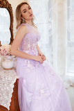 Une robe de bal Line One Shoulder Purple Plus Taille avec Appliques