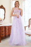 Une robe de bal Line One Shoulder Purple Plus Taille avec Appliques