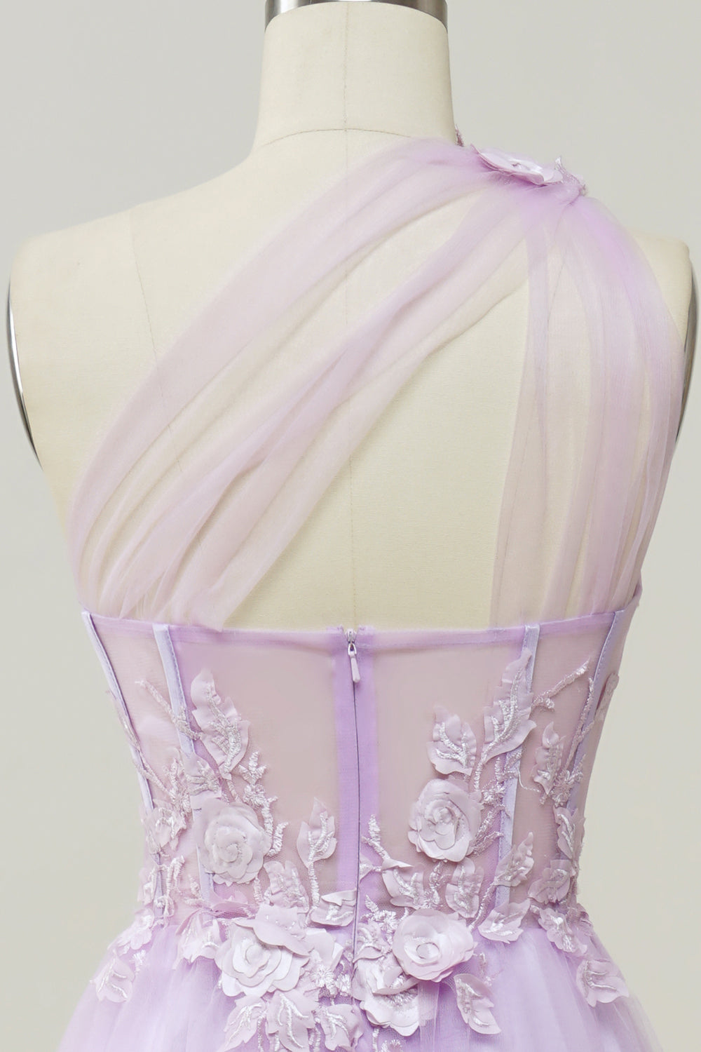 Une robe de bal longue Line One Shoulder Sky Blue avec appliques