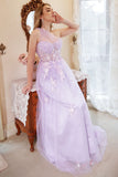 Une robe de bal Line One Shoulder Purple Plus Taille avec Appliques