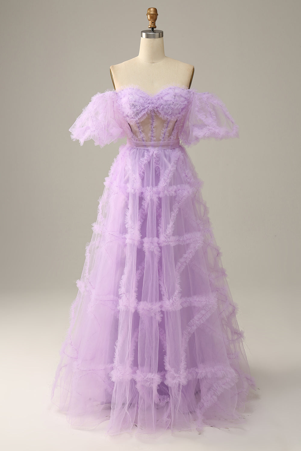 Robe de bal violette Tulle sur l’épaule