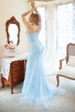 Mermaid One Shoulder Sky Blue Plus Robe de bal avec appliques