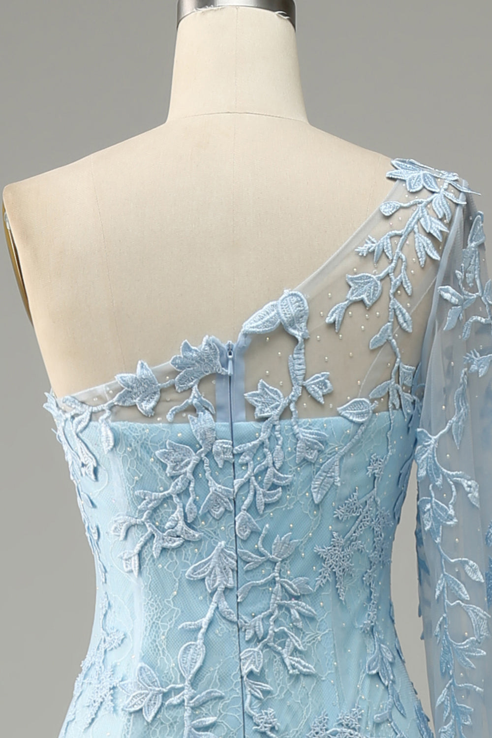 Robe de bal de sirène à une épaule bleu ciel avec appliques