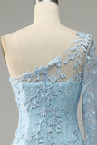 Robe de bal de sirène à une épaule bleu ciel avec appliques