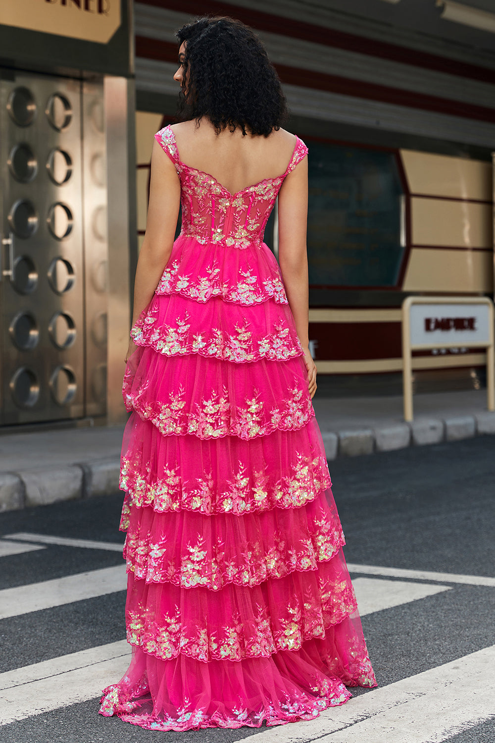 Tendance Une ligne hors de l’épaule Fuchsia Corset robe de soirée avec fente devant
