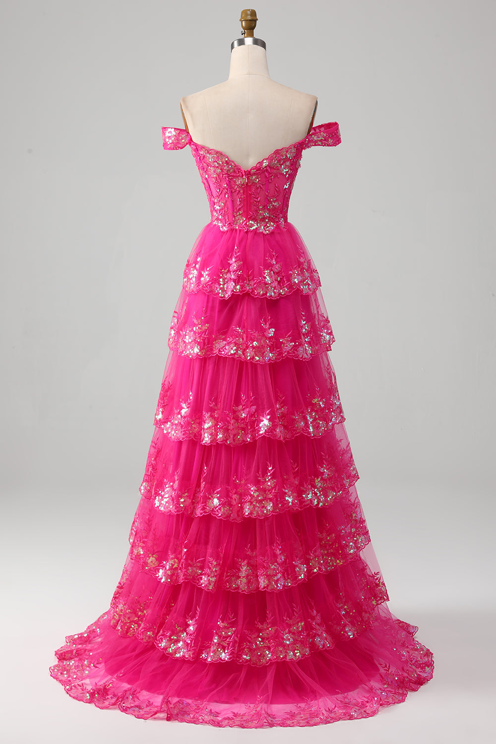Tendance Une ligne hors de l’épaule Fuchsia Corset robe de soirée avec fente devant