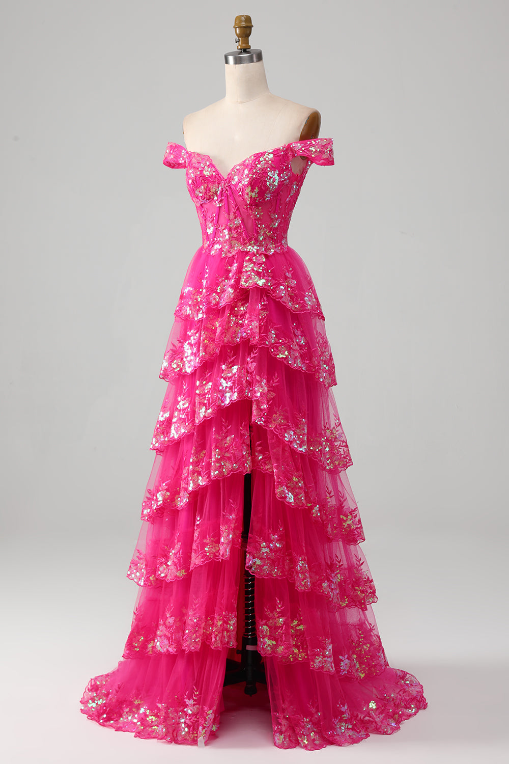 Tendance Une ligne hors de l’épaule Fuchsia Corset robe de soirée avec fente devant