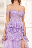 Tendance Une ligne hors de l’épaule Fuchsia Corset robe de soirée avec fente devant