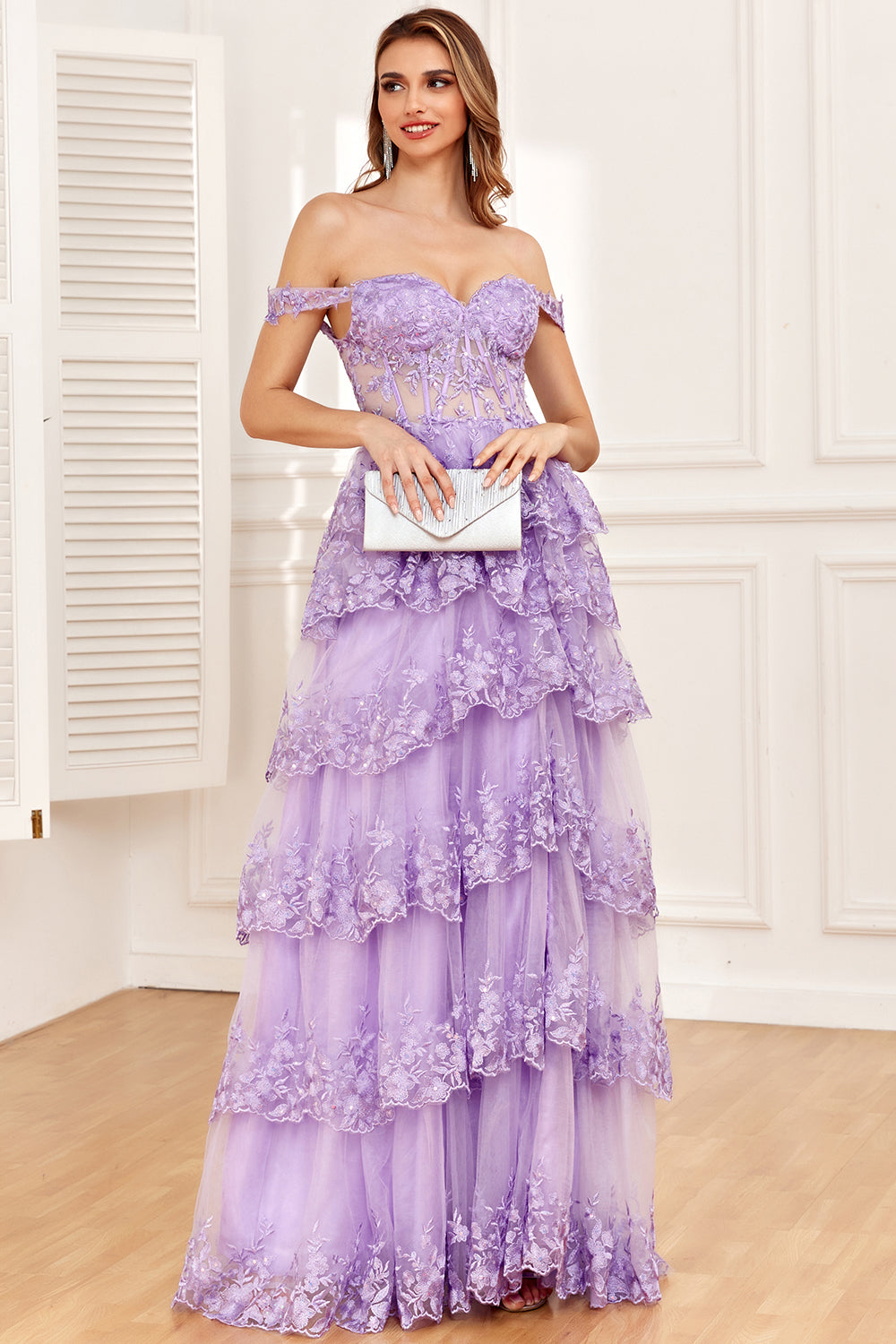 Tendance Une ligne hors de l’épaule Fuchsia Corset robe de soirée avec fente devant