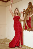 Robe de bal à paillettes rouges Plus Taille avec fente
