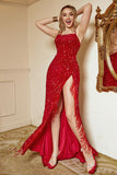 Robe de bal à paillettes rouges Plus Taille avec fente