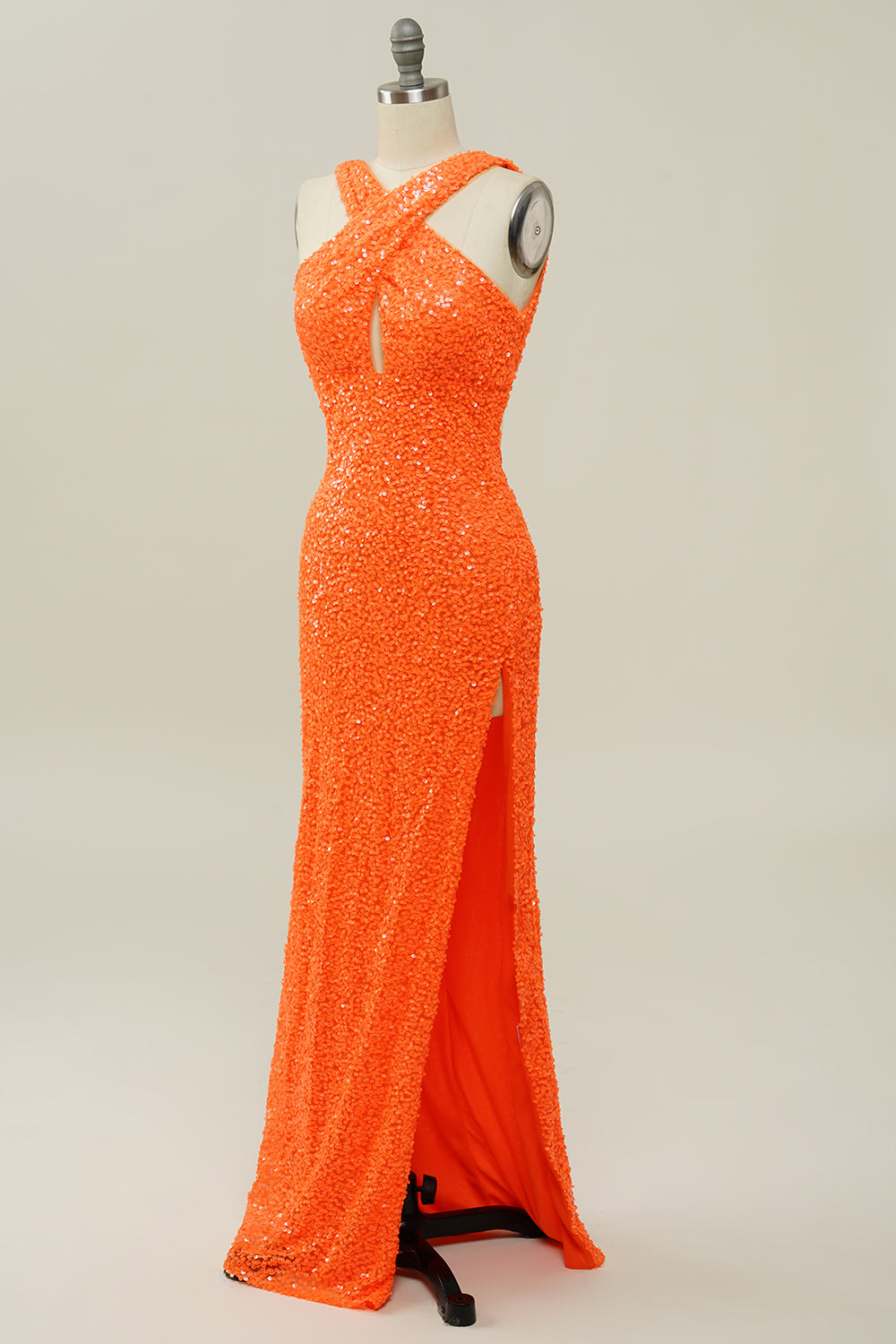 Orange Halter Suneté Sirène sans dos Robe de bal