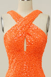 Orange Halter Suneté Sirène sans dos Robe de bal