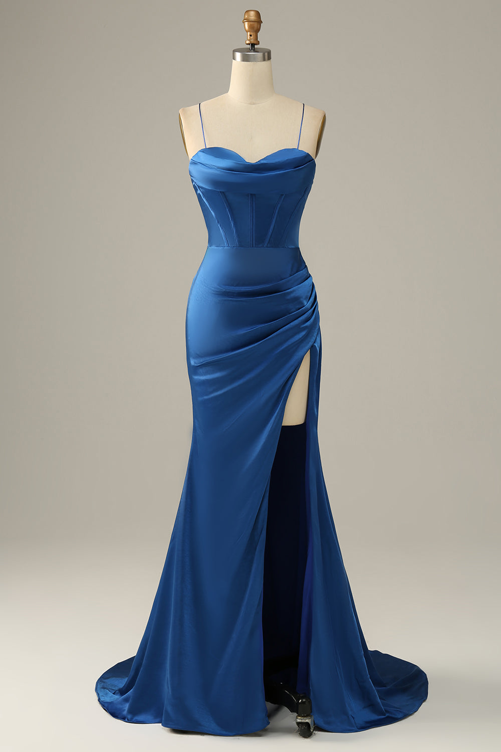 Bleu Royal Spaghetti Strats Mermaid Robe de bal