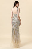 Gaine Deep V Neck Golden Beaded Evening Wear avec limon