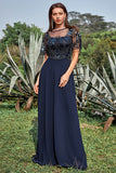 Navy Appliques Paillettes Robe de mère de mariée