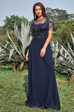 Navy Appliques Paillettes Robe de mère de mariée