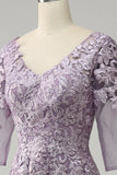 Robe de mère de mariée en mousseline de soie violette grise avec dentelle