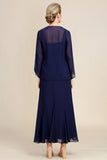 Marine Deux Pièces Perles Scintillantes Robe de la Mère de la mariée