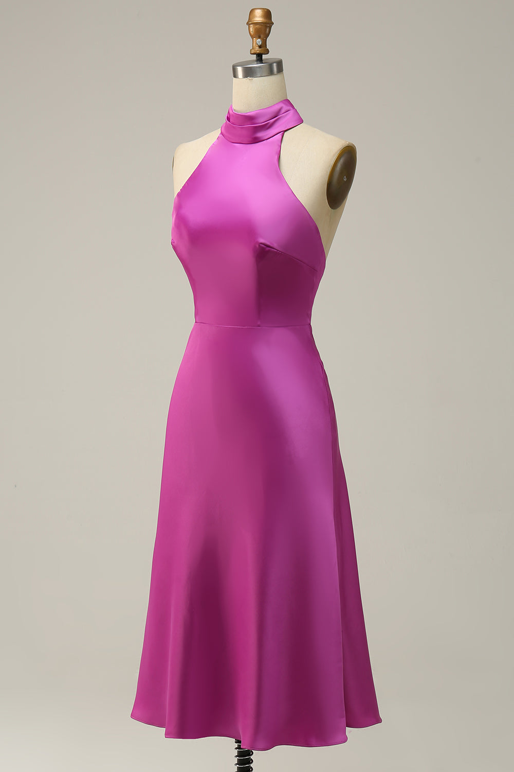 Halter Satin Fuchsia Robe de demoiselle d’honneur