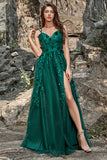 Robe de bal en tulle vert foncé A Line avec fente