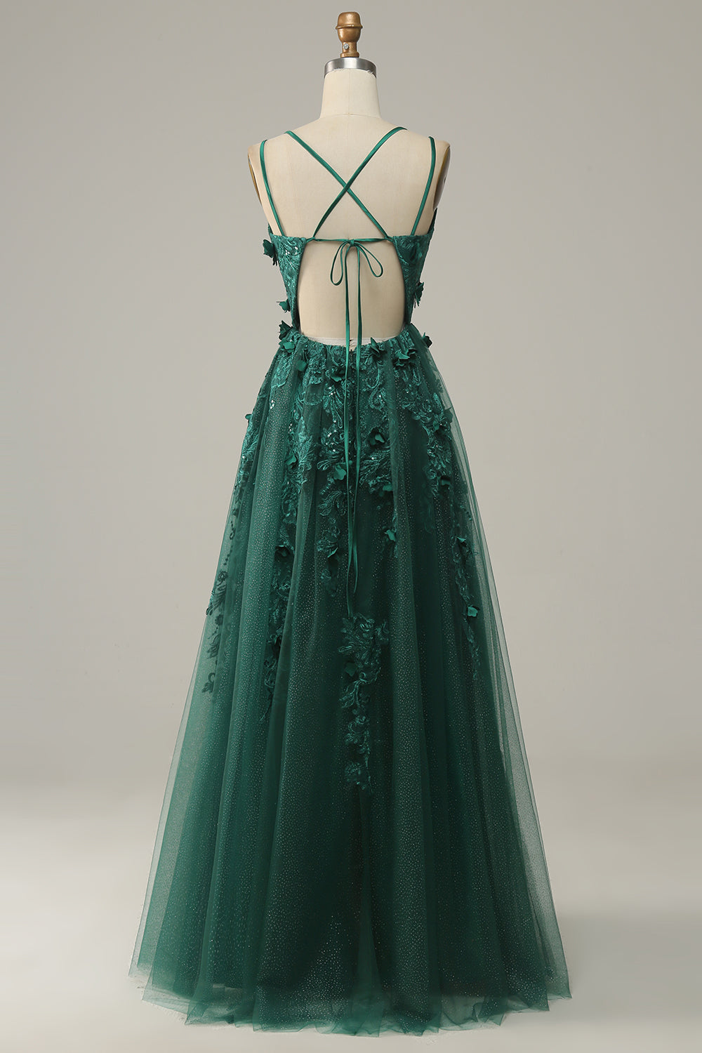 Robe de bal en tulle vert foncé A Line avec fente