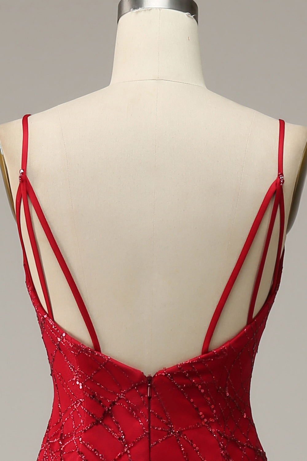 Sangles Spaghetti Rouge foncé Robe de bal de sirène avec fente