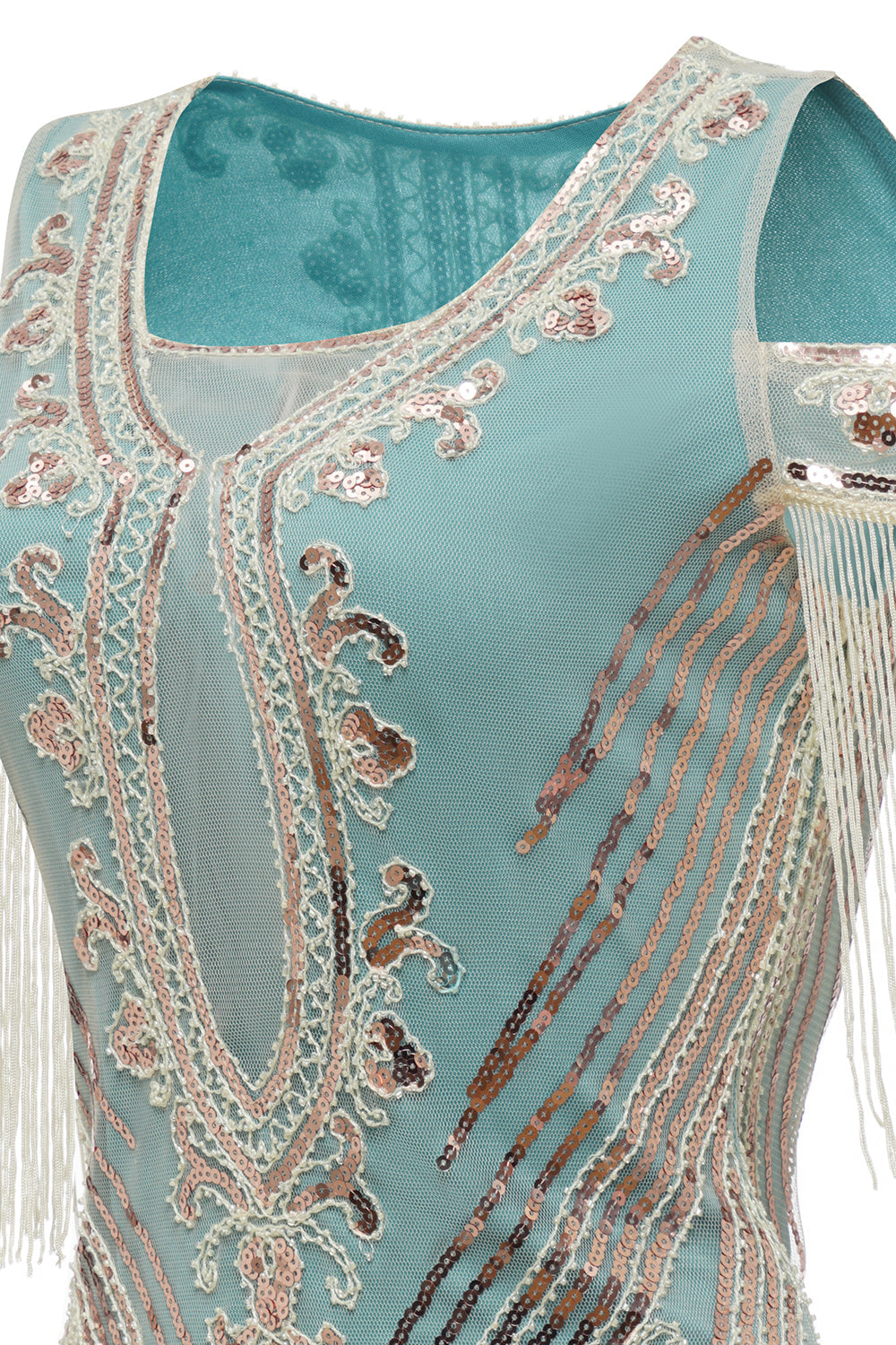 Gaine verte à l’épaule Paillettes des années 20 Robe avec glands