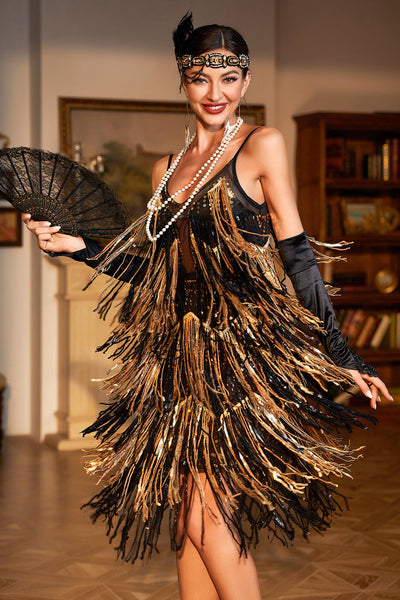 Robe Femme Style Gatsby Années 20 - Sans Manches, à Franges Et Paillettes - Pour Soirée, Danse Latine, Déguisement - 10